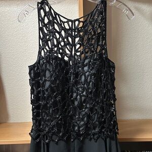 Scala Black Elegant Beaded Overlay Dress
